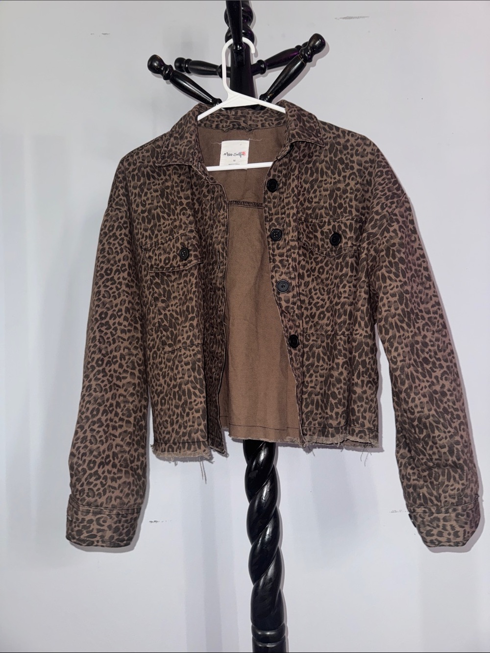 Leopard Print Cropped Jean-Style Jacket - Brown
